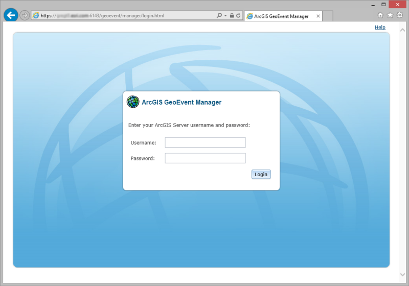 GeoEvent Manager login. GeoEvent Manager login.